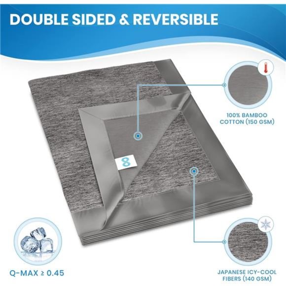 Cooling Blanket for Hot Sleepers - Dual Sided Bamboo Summer Blanket Reduces Body - Picture 4 of 6
